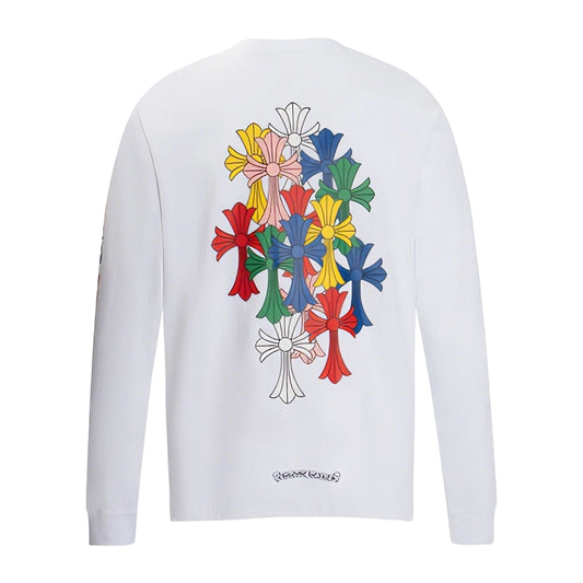 Chrome Hearts Gothic Cross & Graphic Print Long-Sleeve Crewneck Sweatshirts (Black/White)