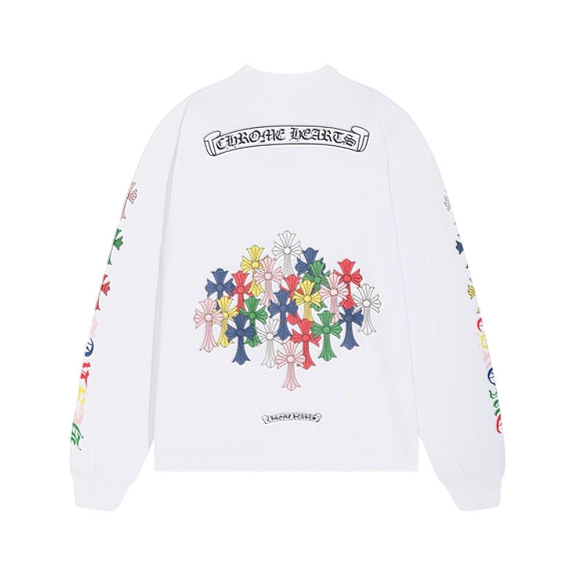 Chrome Hearts Gothic Cross & Graphic Print Long-Sleeve Crewneck Sweatshirts (Black/White)