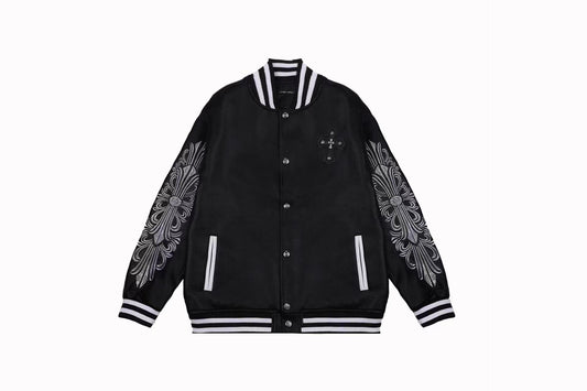 Chrome Hearts Embroidered Sleeve Varsity Jacket - Black Streetwear Coat 5577